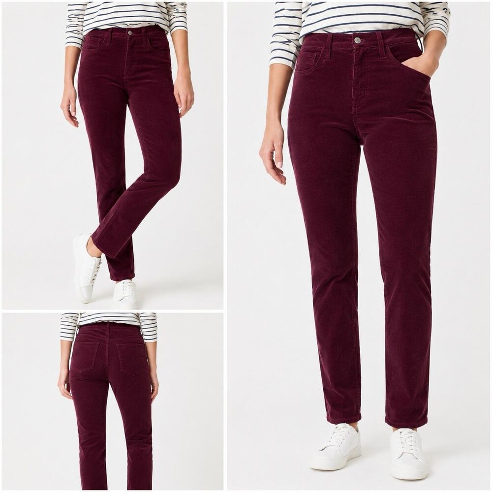J.Crew Burgundy Corduroy Pants Women Size 34 Straight Leg Stretch Mid Rise Wine
